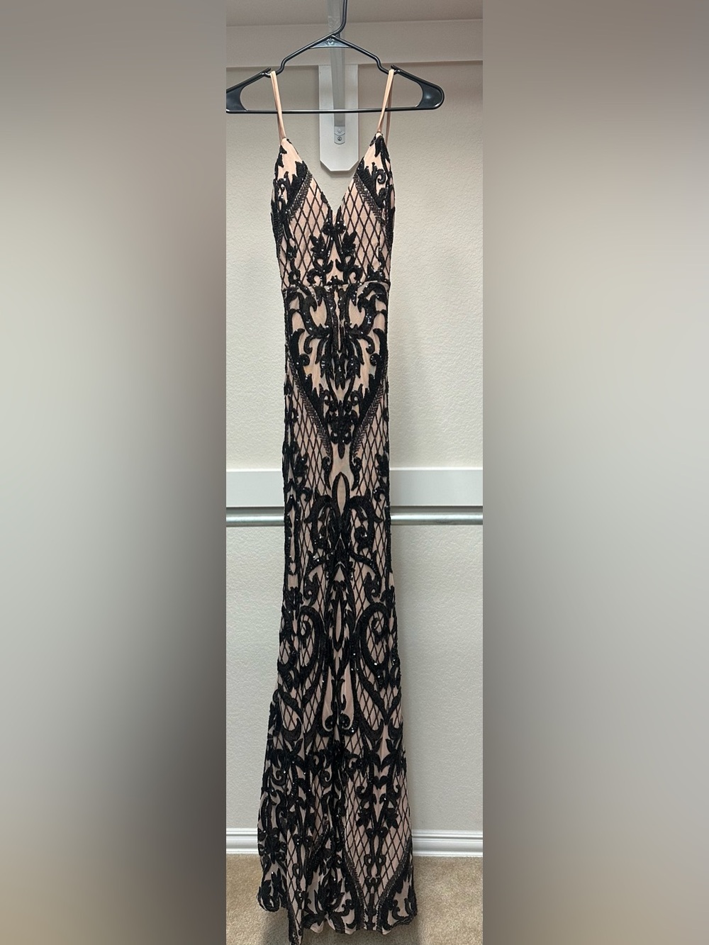 Embellished Black Appliqué Evening Dress